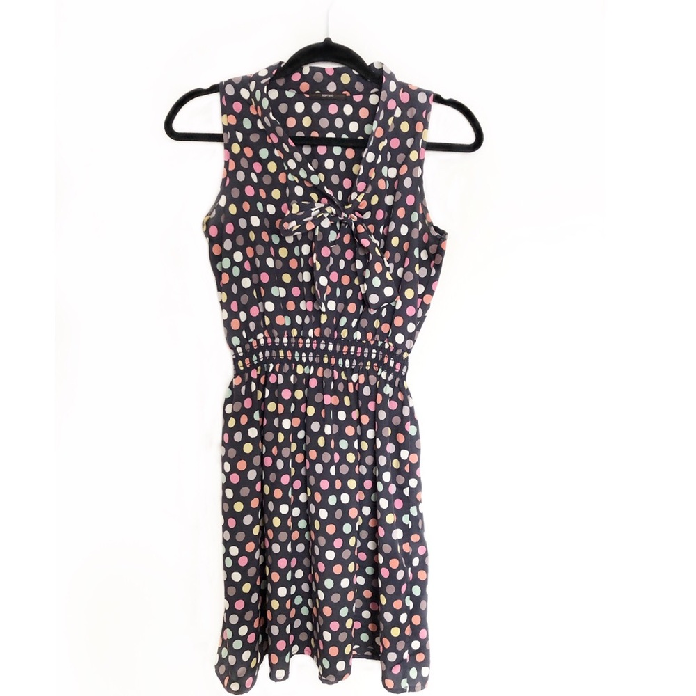 Soprano Mulit-color Polka Dot Tie Neck Dress